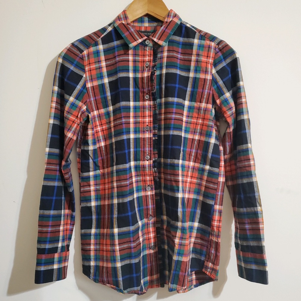 Banana Republic Plaid Ruffle Button Down Top